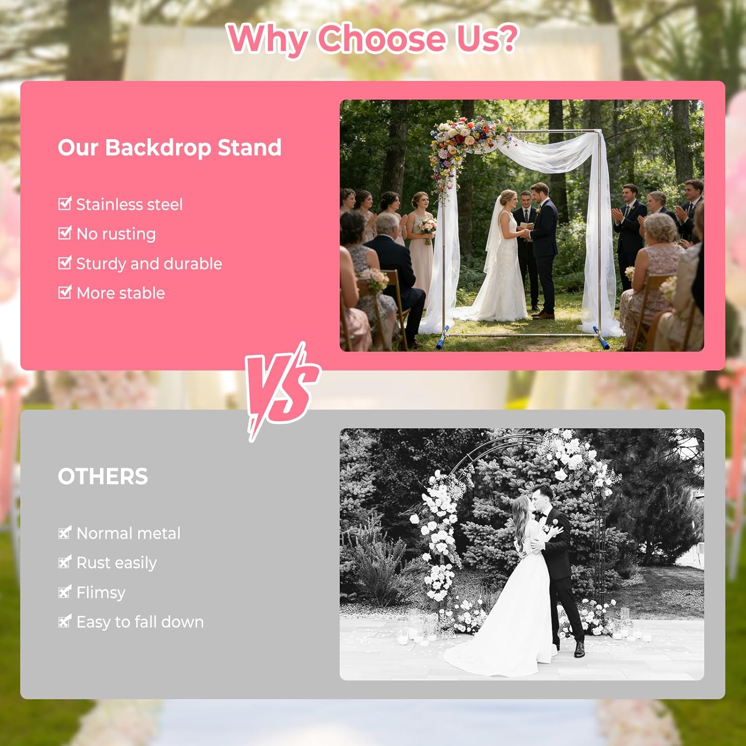 Wedding Arch Backdrop Stand, Heavy Duty 7x6 FT Balloon Arch Stand with Base, Stainless Steel Rust-Proof Metal Flower Arch for Ceremony Garden Party Baby Shower Birthday Decor