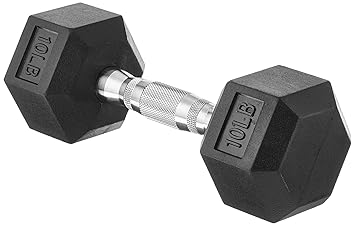 Amazon Basics Rubber Encased Hex Fixed Dumbbell Weight - 10.7 x 4 x 3.5 Inches, 4.5 kg Black
