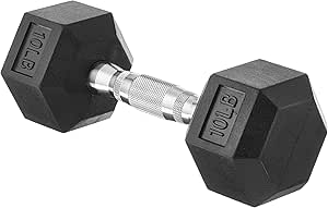 Amazon Basics Rubber Encased Exercise &amp; Fitness Hex Dumbbell, Hand Weight For Strength Training