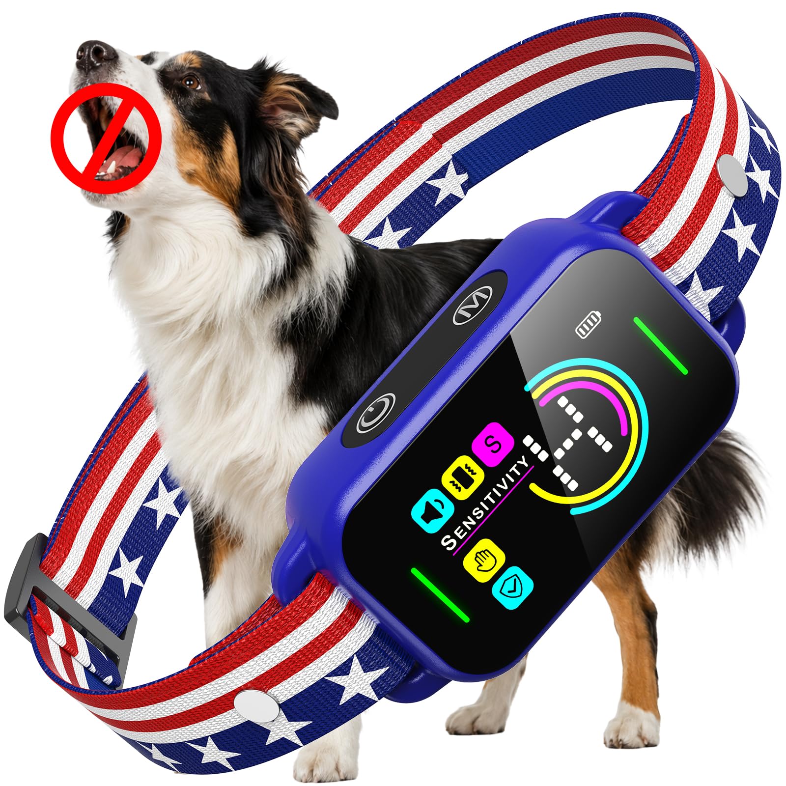 Bark Collar for Large Medium Small Dogs - Smart AI 1S Stop Barking, Anti Barking Device &amp; Dog Training Collar with Beep, Vibration &amp; 8-Level Sensitivity, IP67 Waterproof - Red White Blue