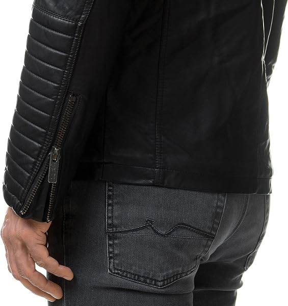 RED BRIDGE Men's Jacket Faux Leather Biker Casual Ribbed Fashion Cotton Jacket - 3