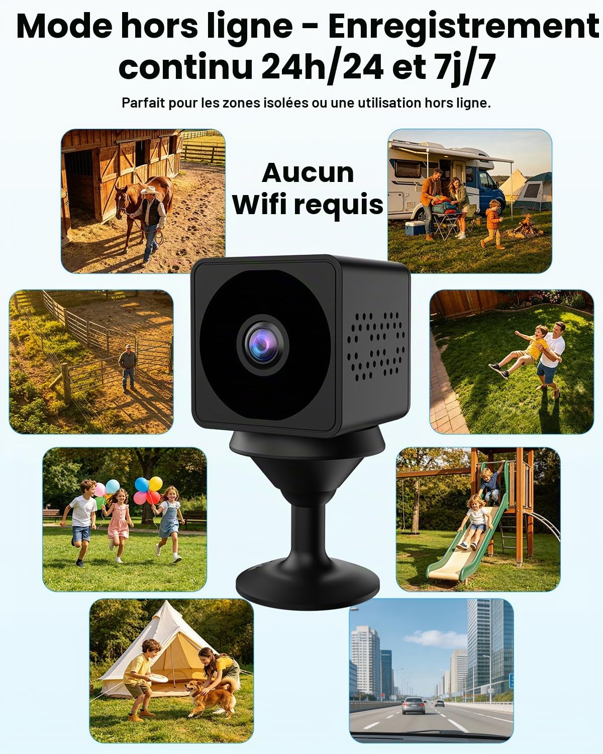 Mini Camera Espion sans Fil, Wi-Fi ou Mode sans WiFi, Camera de Surveillance sans Internet, Vision Grand 160°, Vision Nocturne, Détection Mouvement IA, Mini Surveillance pour Intérieur/Extérieur