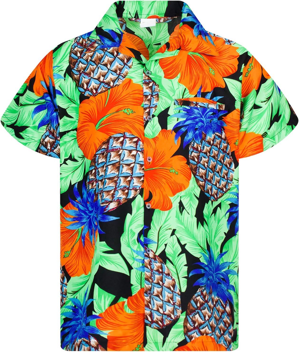 KING KAMEHA Men's Pineapple-Flower-Desings Summer-Party-Shirts Short-Sleeve Button-Down Casual-Shirts