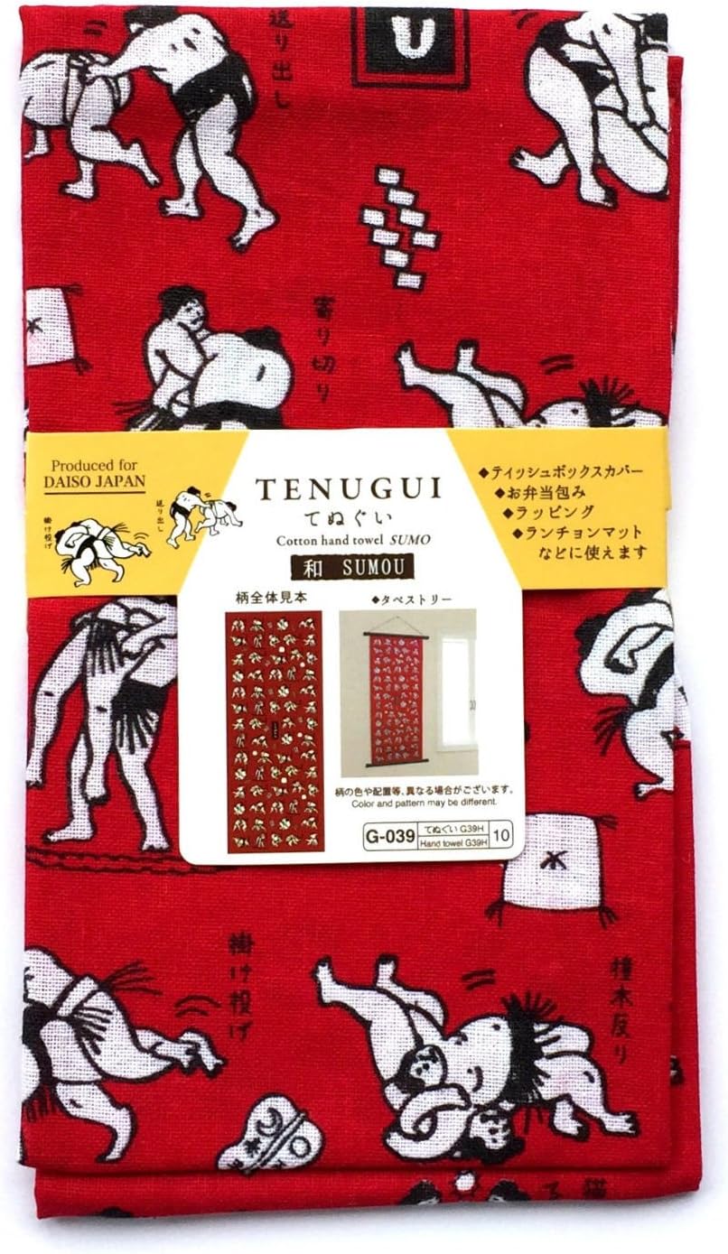 Japanese Tenugui Traditional Cloth for Kendo or Home Decor - Red Sumo Design from Kendo Girl