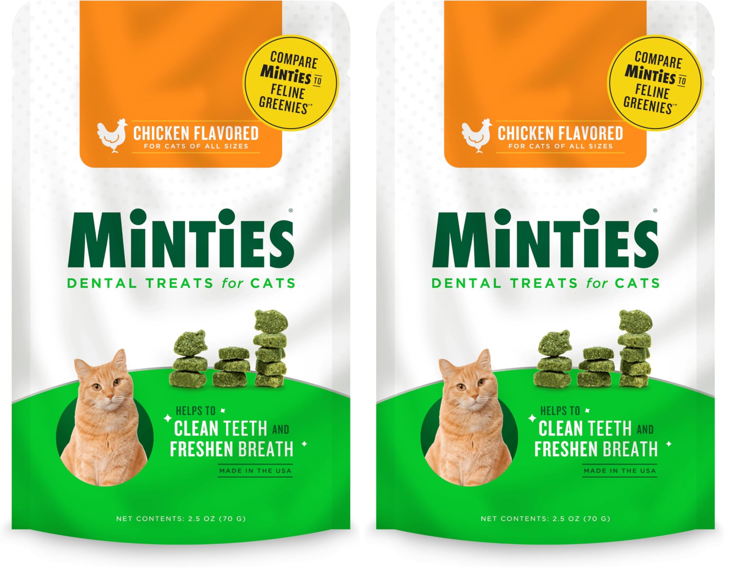 Minties Dental Treats for Cats, Chicken Flavored Treats for Cats, Freshens Breath and Controls Tartar, 2.5oz (Pack of 2)