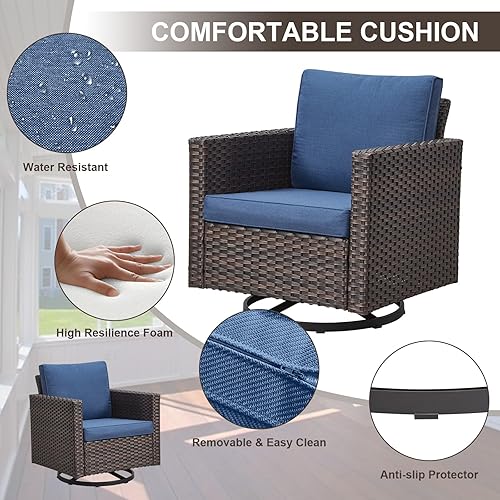 Miniatura 7 de Belord Silla giratoria para patio al aire libre, capacidad de peso de 350 libras, silla giratoria de mimbre con cojines extraíbles para porche,