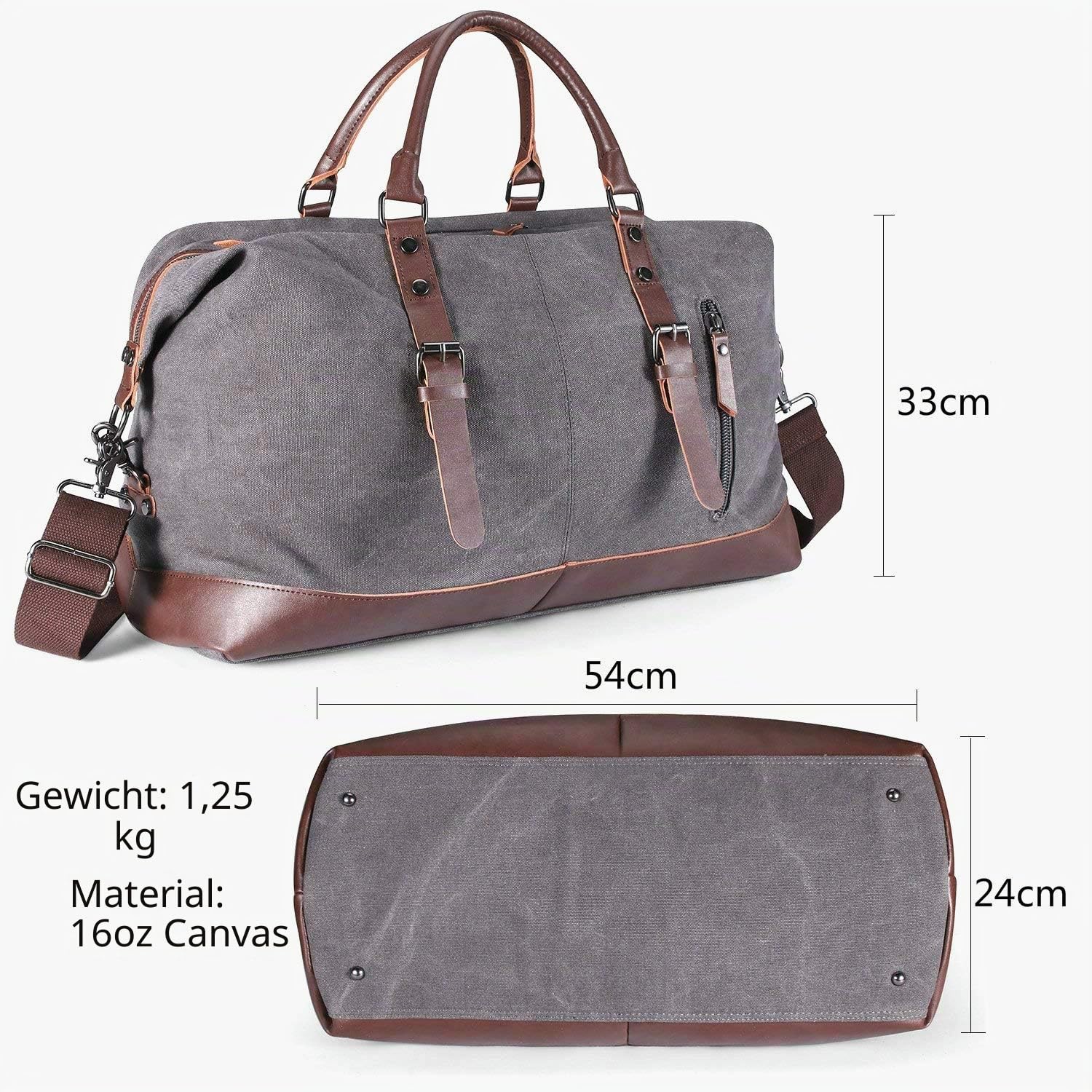 TILEMALL Oversized Canvas Reisetasche Umhängetasche Umhängetasche für die Nacht Weekend Tasche Unisex PU Leder Griff