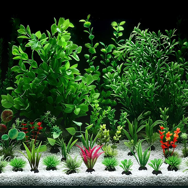 Plantas artificiais para aquário de plástico realista Suncalla, verdes, 56 unidades