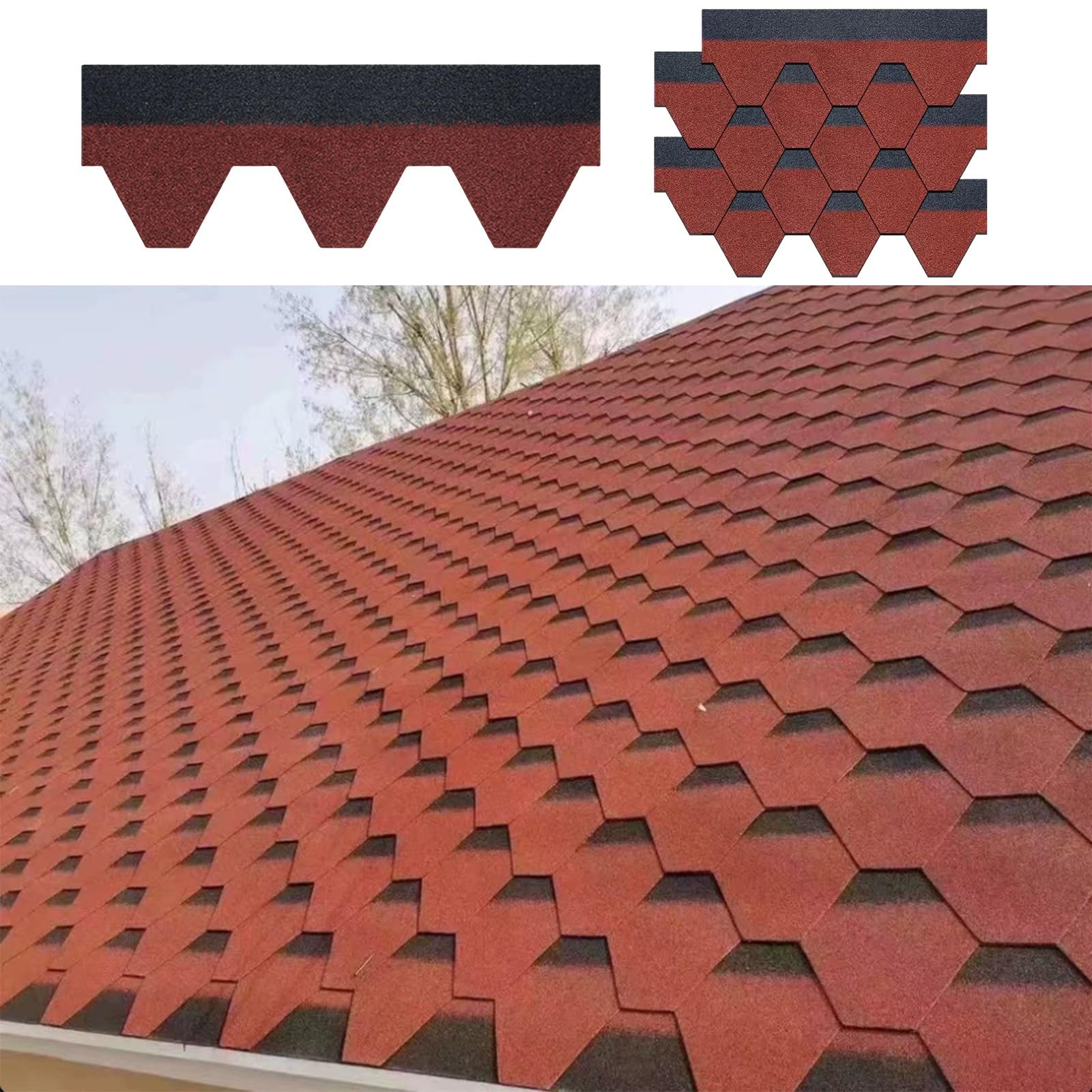 Tegole per tetti in asfalto, impermeabili con strato adesivo termofusibile, 100x32,5 cm, adatte a tetti piani e inclinati, ideali per ristrutturazioni di garage, ville e hotel(42pcs)