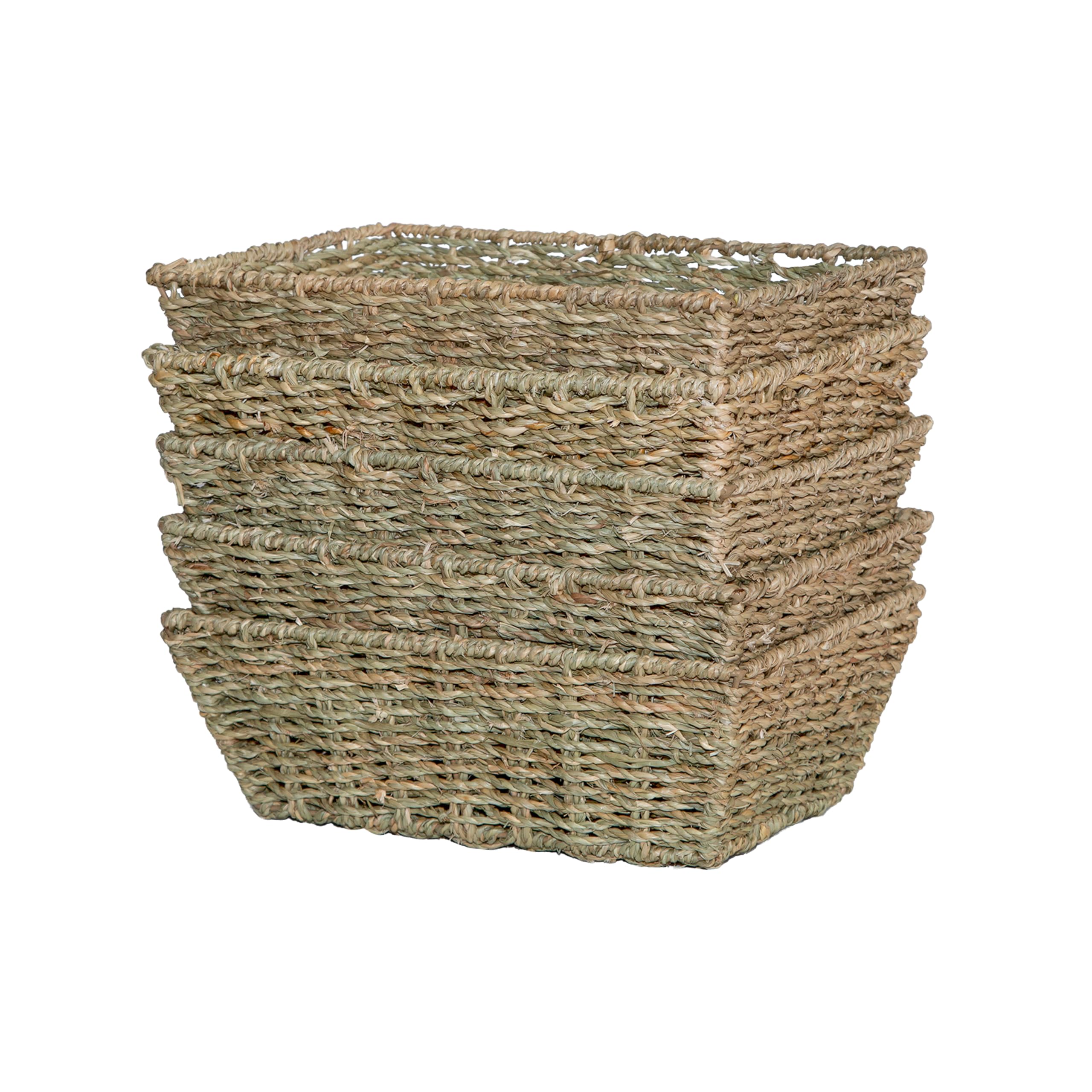 Wickerfield 5PCS Paper Rope Storage Baskets, Empty Hamper Basket, Seagrass Baskets, Woven Wicker Basket for Shelves (Seagrass)
