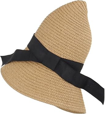 Girls Wide-Brim Straw Sun-Hat for Summer Beach with Bow