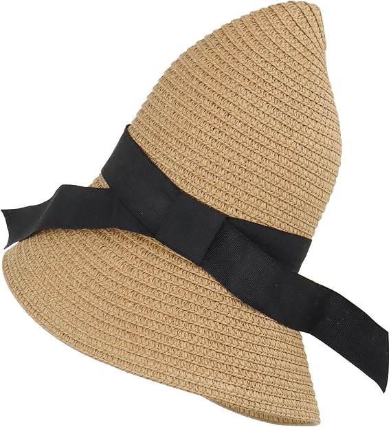 Girls Wide-Brim Straw Sun-Hat for Summer Beach with Bow