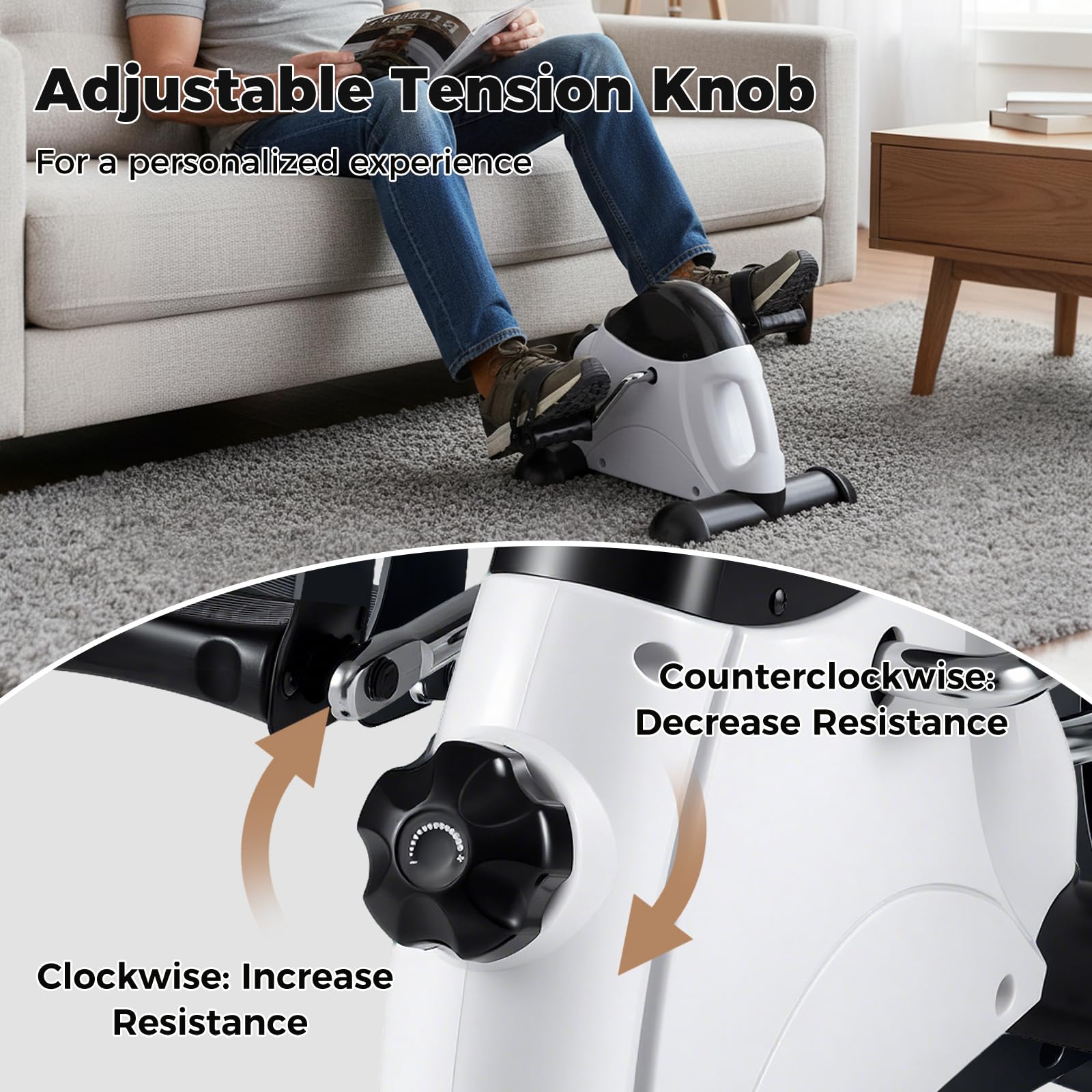 KOMFOTTEU Pedaltrainer für Arm- & Beintraining, Unter-Schreibtisch Fahrrad, Beintrainer Armtrainer mit verstellbarem Widerstand & LCD-Display, Fitnesstrainer Fitnessgerät Rad