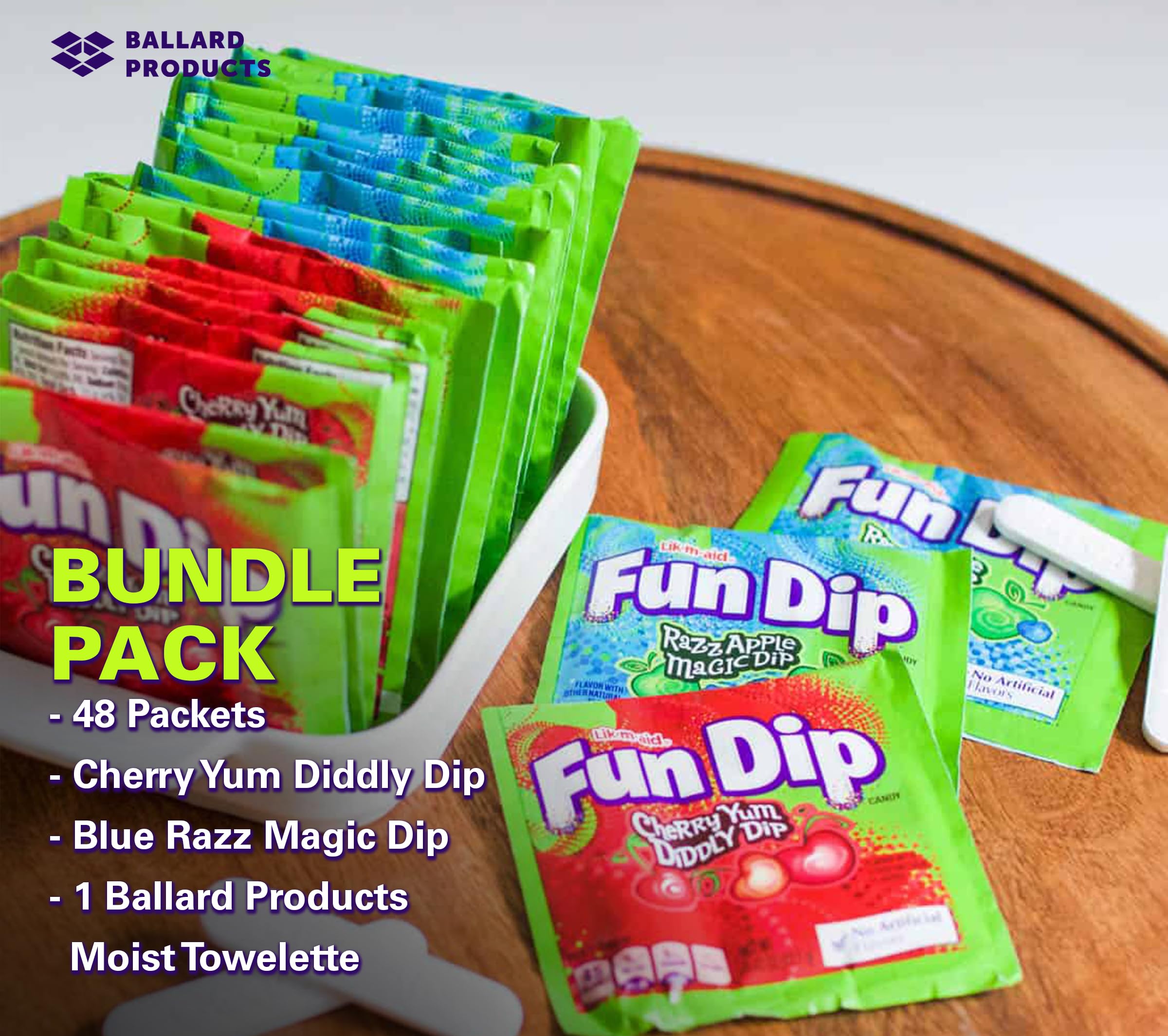 Lik-m-Aid Fun Dip Bulk Case of 48 Packets of 2 Flavors - Fun Dip Candy