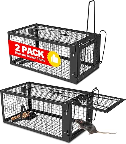 Trampas humanas para ratas al aire libre, 2 paquetes de trampas para ratones para uso en interiores, trampas para ardillas roedoras para captura y