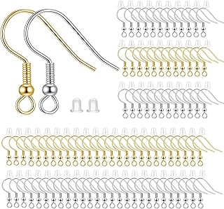 BEADNOVA Fish Hook Earring Hooks 100pcs Earring Findings with Earring Backs for Earring Supplies Earrings Making DIY (100pcs Mix Earring Hooks and 100pcs Earring Backs, Total 200pcs)