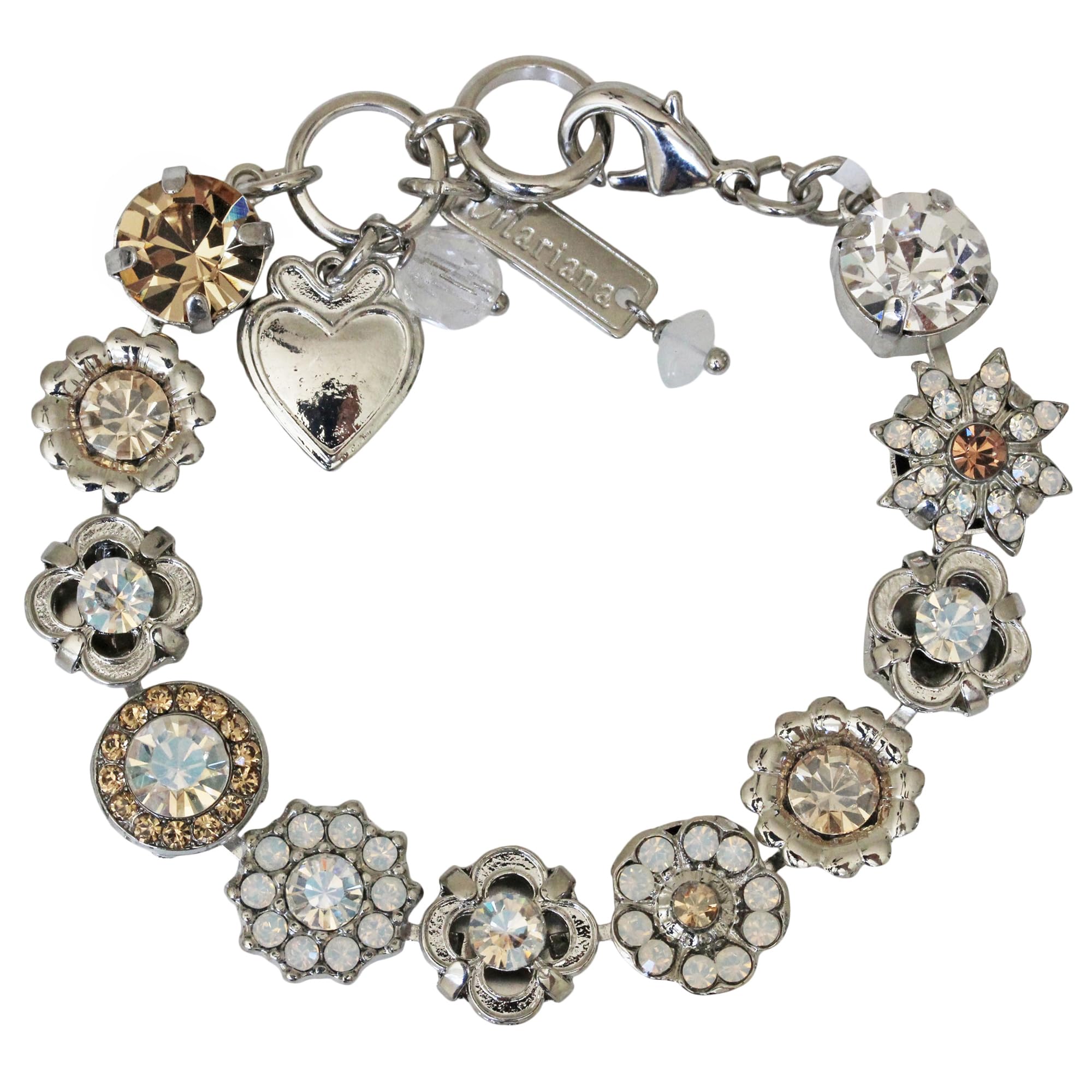 Mariana Rhodium Plated Flower Garden Floral Crystal Bracelet, Champagne Moonlight B-4072 391100-RO