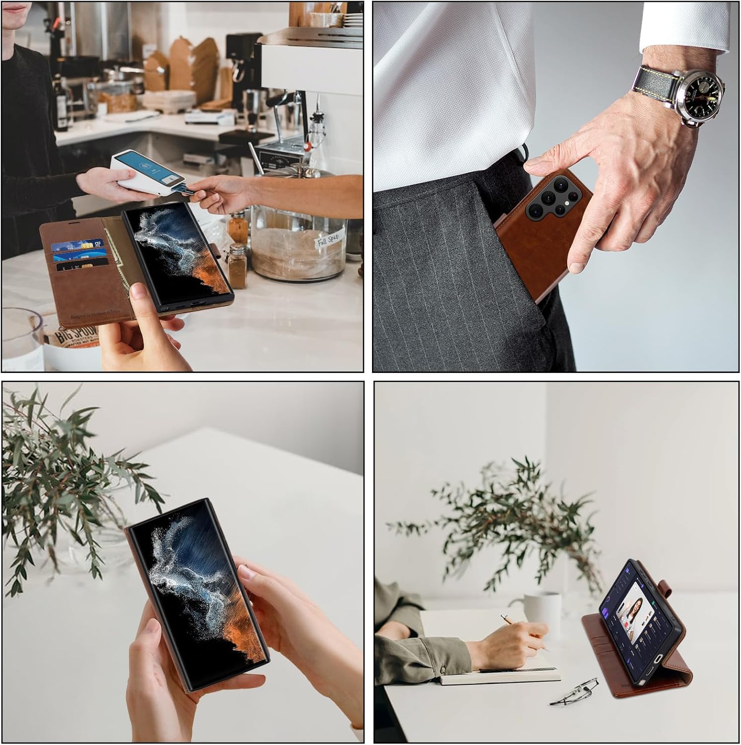 MONASAY Wallet Case Compatible for Galaxy S22 Ultra 5G, 6.8 inch [Included Screen Protector][RFID Blocking] Flip Folio Leather Cell Phone Cover with Credit Card Holder, Brown - Image 3