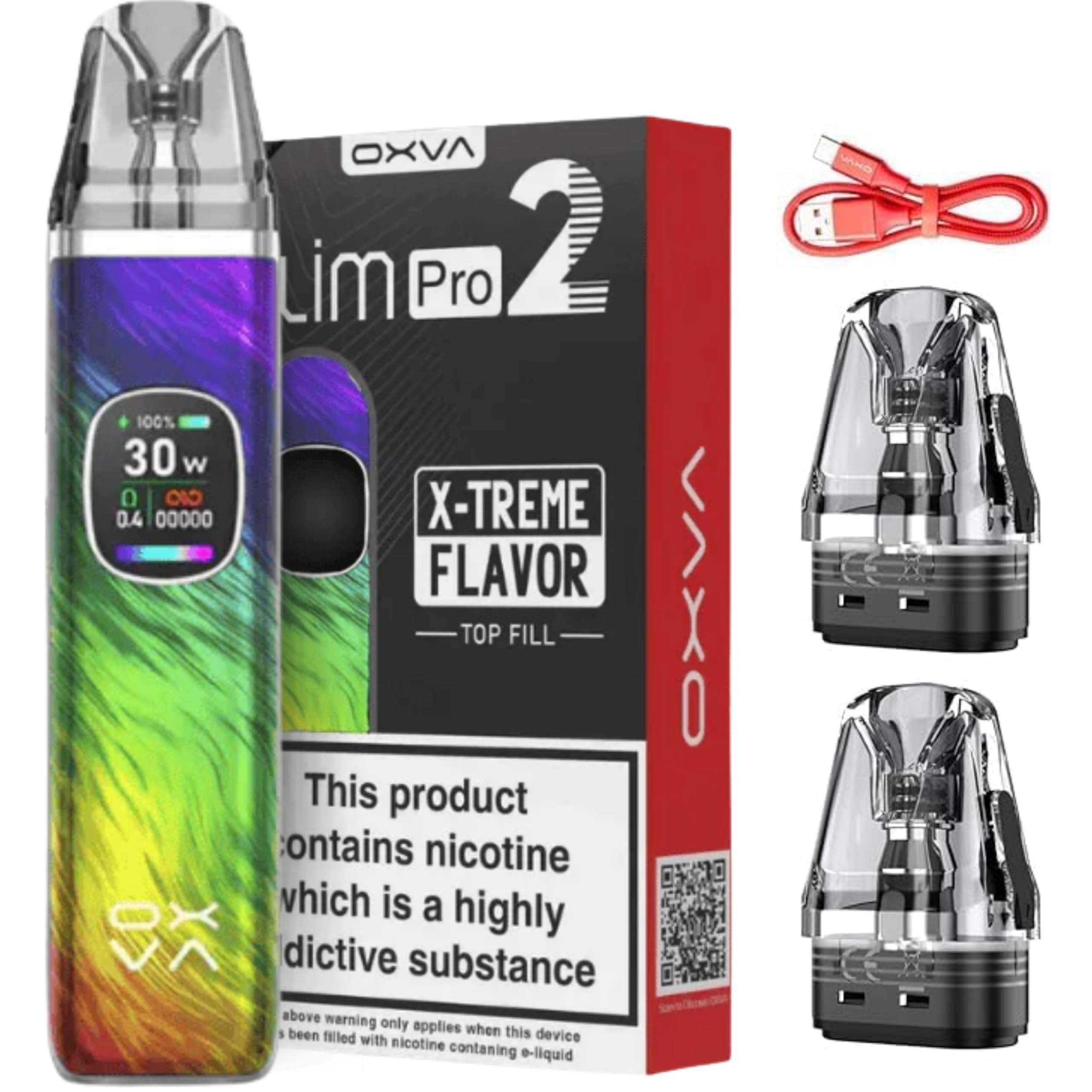 Oxva Xlim Pro 2 Pod Kit - 8 Colours To Choose From ! Vape Kit, E-cigarette Upgraded Display 0.56-inch Ultra Hd, 1300mah Battery, 2ml Cartridge (Rainbow Swirl)