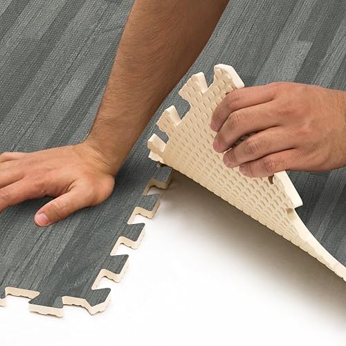 Miniatura 5 de Sorbus Tapetes de madera de grano de madera, tapetes entrelazados de espuma, azulejos de 38 pulgadas de grosor, tapetes de madera, bordes de