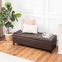 Vista 8 de Ottoman with Storage, 51 Inch Large Ottomans Storage Bench,Faux Leather Upholstered End of Bed Bench with Hinged Lid, Long Foot Rest Stool for Marrón