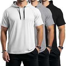 3 Pack Men's Short Sleeve Workout Hoodies Big and Tall Gym Summer Hooded Shirts Lightweight Athletic Running Shirts