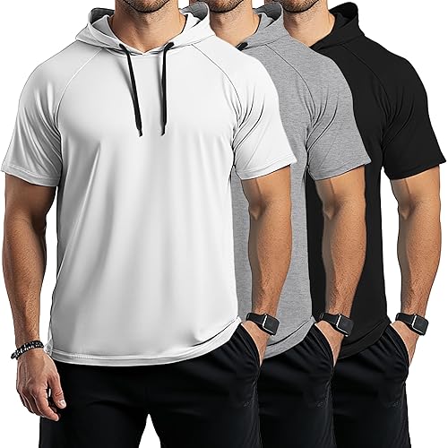 Ficerd 3 Pack Big and Tall Men's Short Sleeve Hoodies