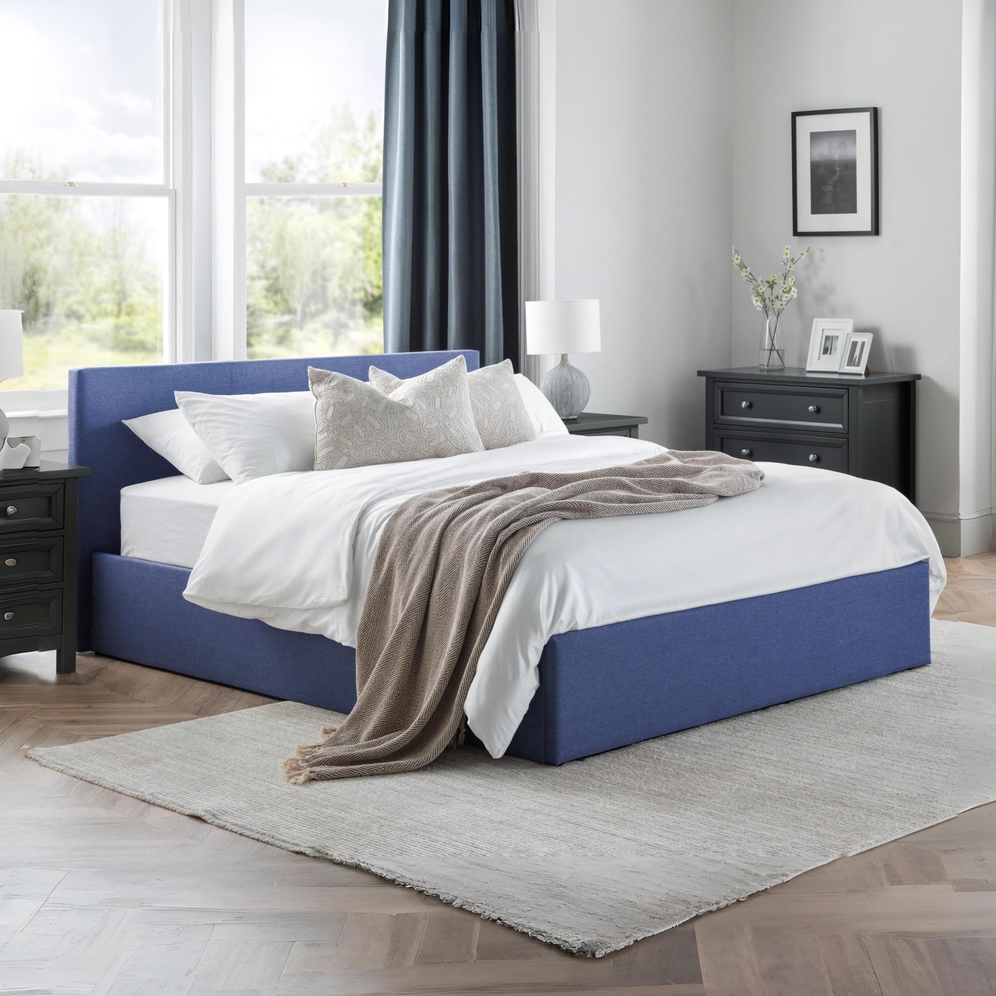 Julian Bowen Rialto Ottoman Storage Bed - Double - Blue - Linen
