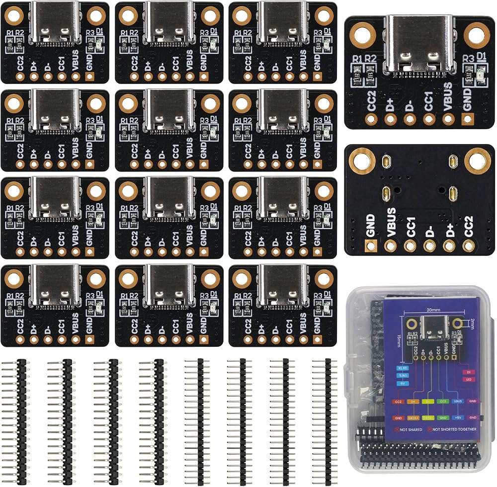 USB C Breakout Board DIP with 5.1K Resistors for ESP32, 12-Pack — 사진 1