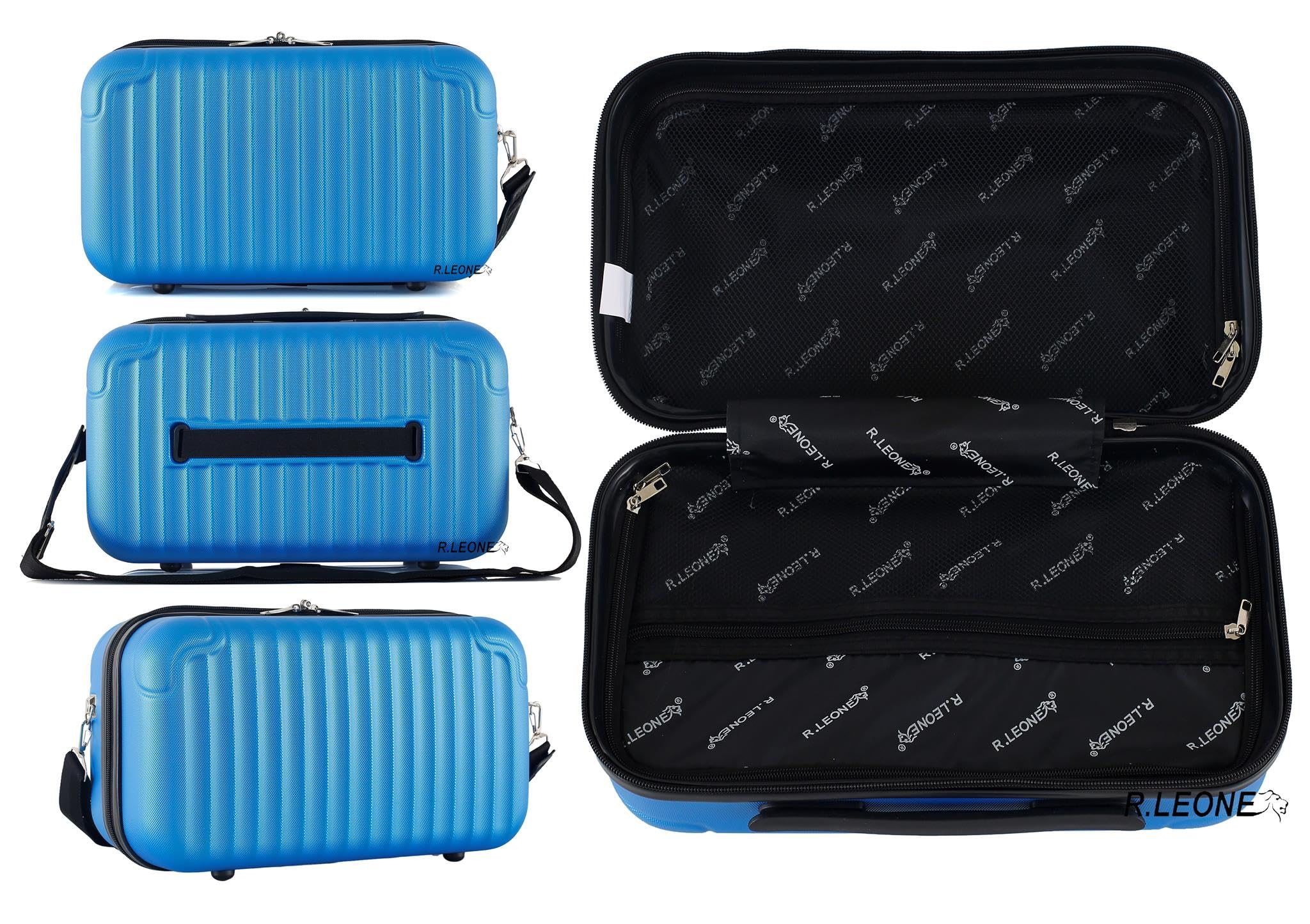 R.Leone Valigia Ryanair 55x40x20 cm + 40x20x25 cm Set 2 Pezzi Trolley Bagaglio a mano 4 Ruote e Beauty Case in ABS 999 (Lilla, Valigia 55x40x20 cm + Borsa 40x20x25 cm)