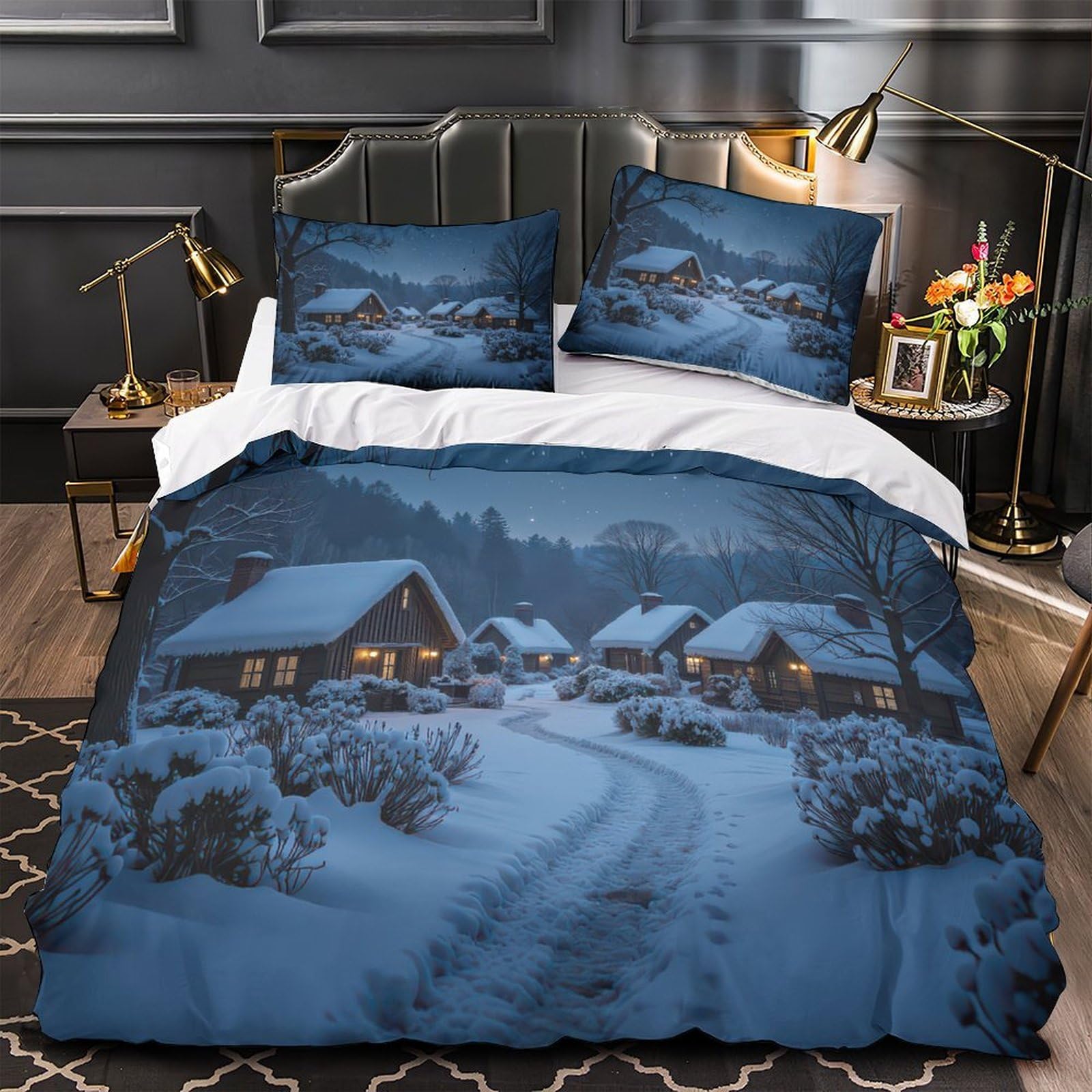 Parure de lit bonhomme de neige rose 200x200 avec housse de couette 3D