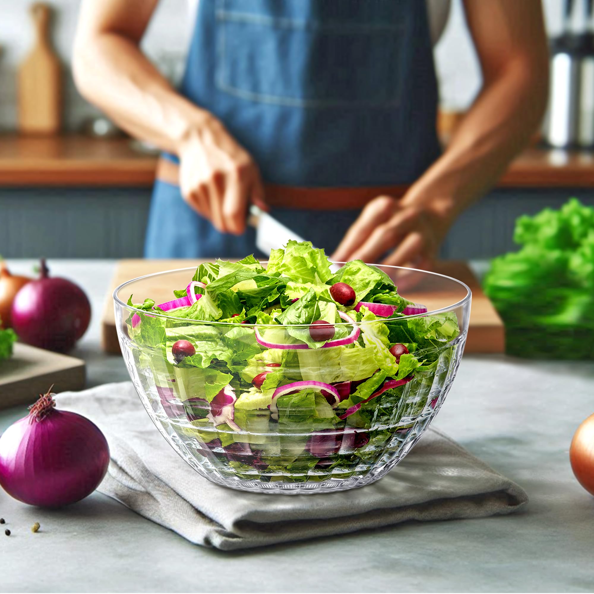 Amazing Abby - Carlita - 150-Ounce Plastic Serving Bowls (Set of 2), 10-Inch Clear Salad Bowl Set, BPA-Free, Shatter-Proof, Dishwasher-Safe, Stackable, Great for Salad, Fruit, Cereal, Snack, and More