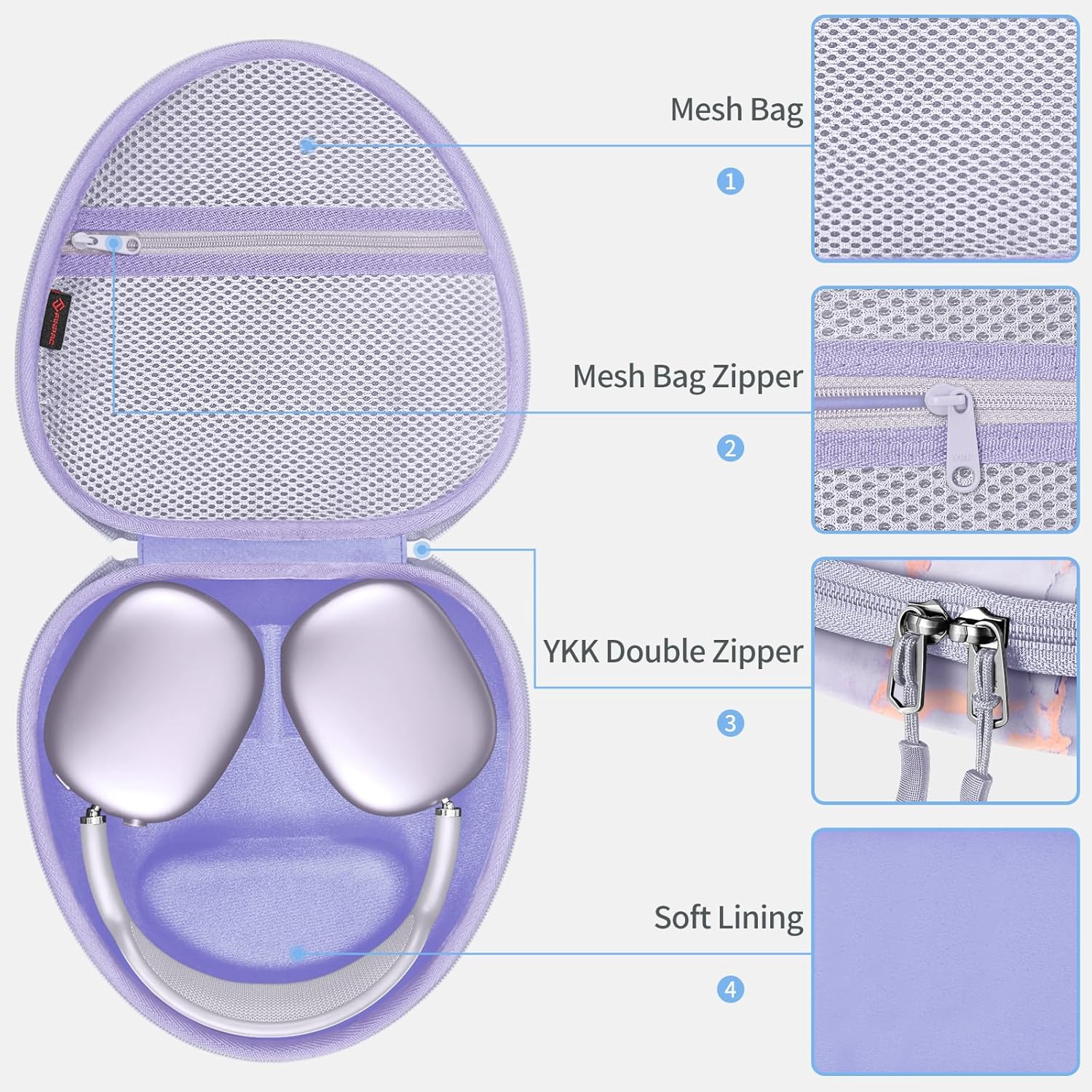 Fintie Hard Case for AirPods Max Headphone, Replacement Protective Travel Carrying Storage Bag with Auto Wake/Sleep for AirPods Max (Lilac Marble) - Image 4