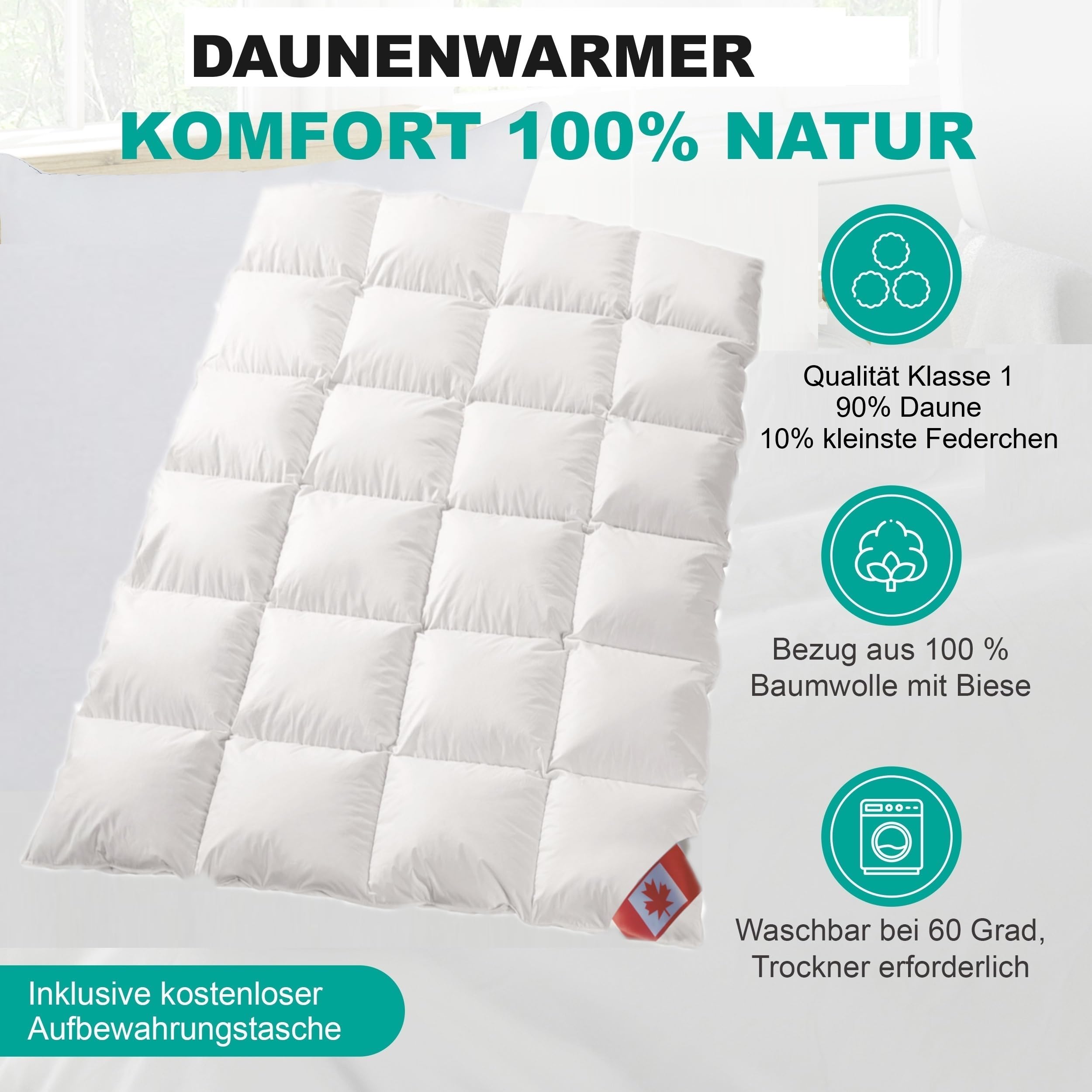 Plus Luxus Winter Daunendecke Wärmegrad 4 Luxus Daunenflaum ☆☆☆☆☆ (135x200 cm)