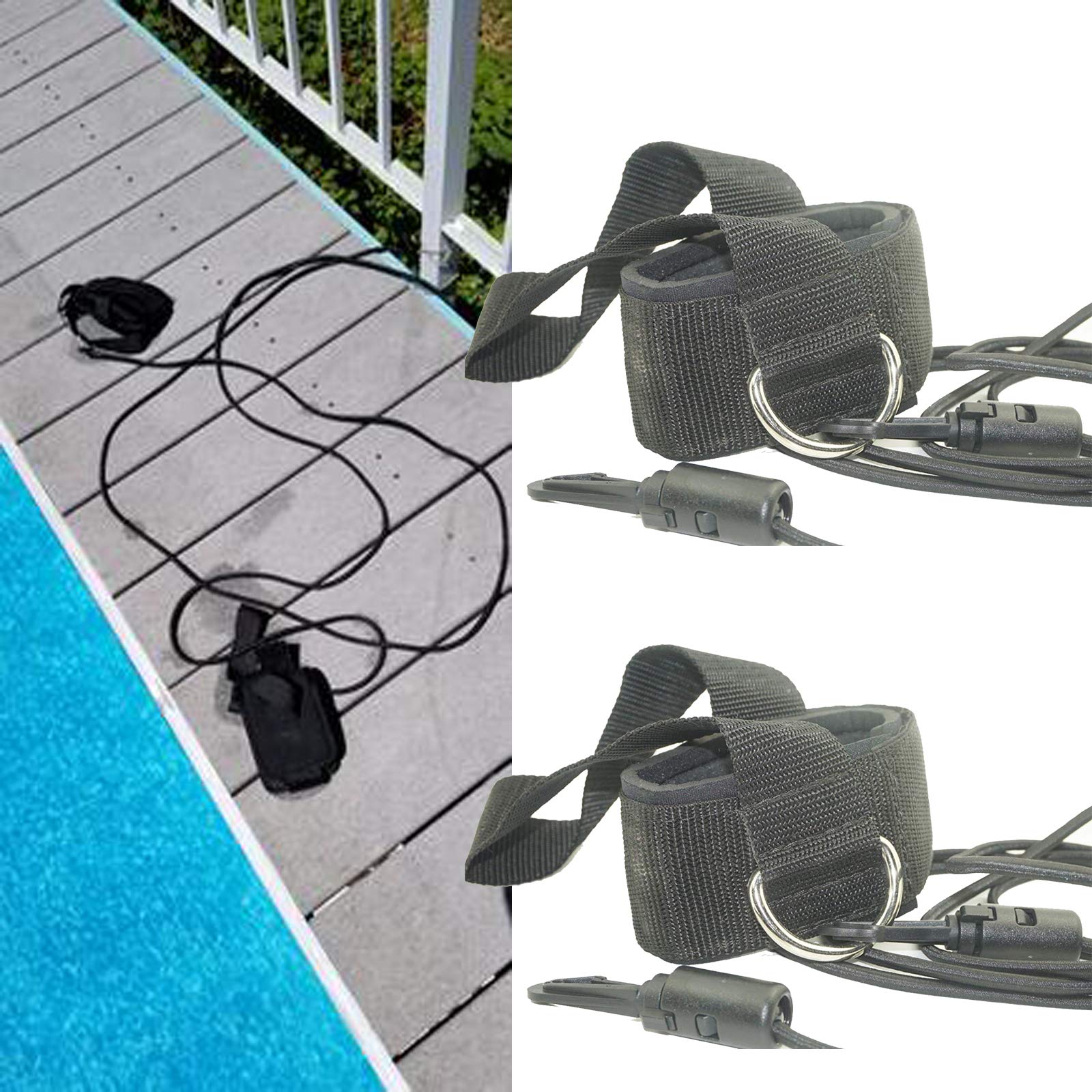 Lot 2 Sangles D'Exercice Natation Stationnaire - Laisse Entraînement Piscine Avec Sangle Cheville