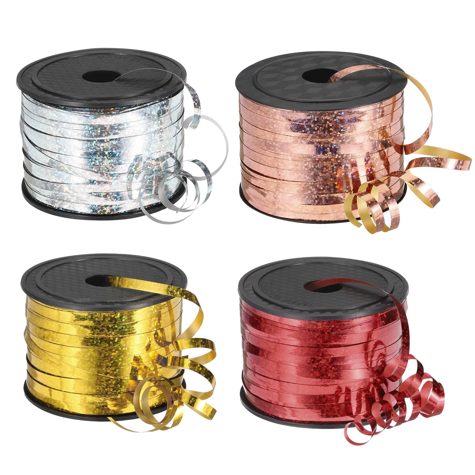 PATIKIL 4pcs 100 Yards Glitter Curling Ribbon Crimped Balloon String Metallic 5mm for Party Decoration Gift Wrapping Art Crafts