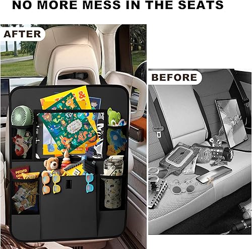 Miniatura 4 de Organizador de asiento trasero de automóvil con soporte para tableta, 6 bolsillos de almacenamiento, protectores de respaldo de asiento para niños,