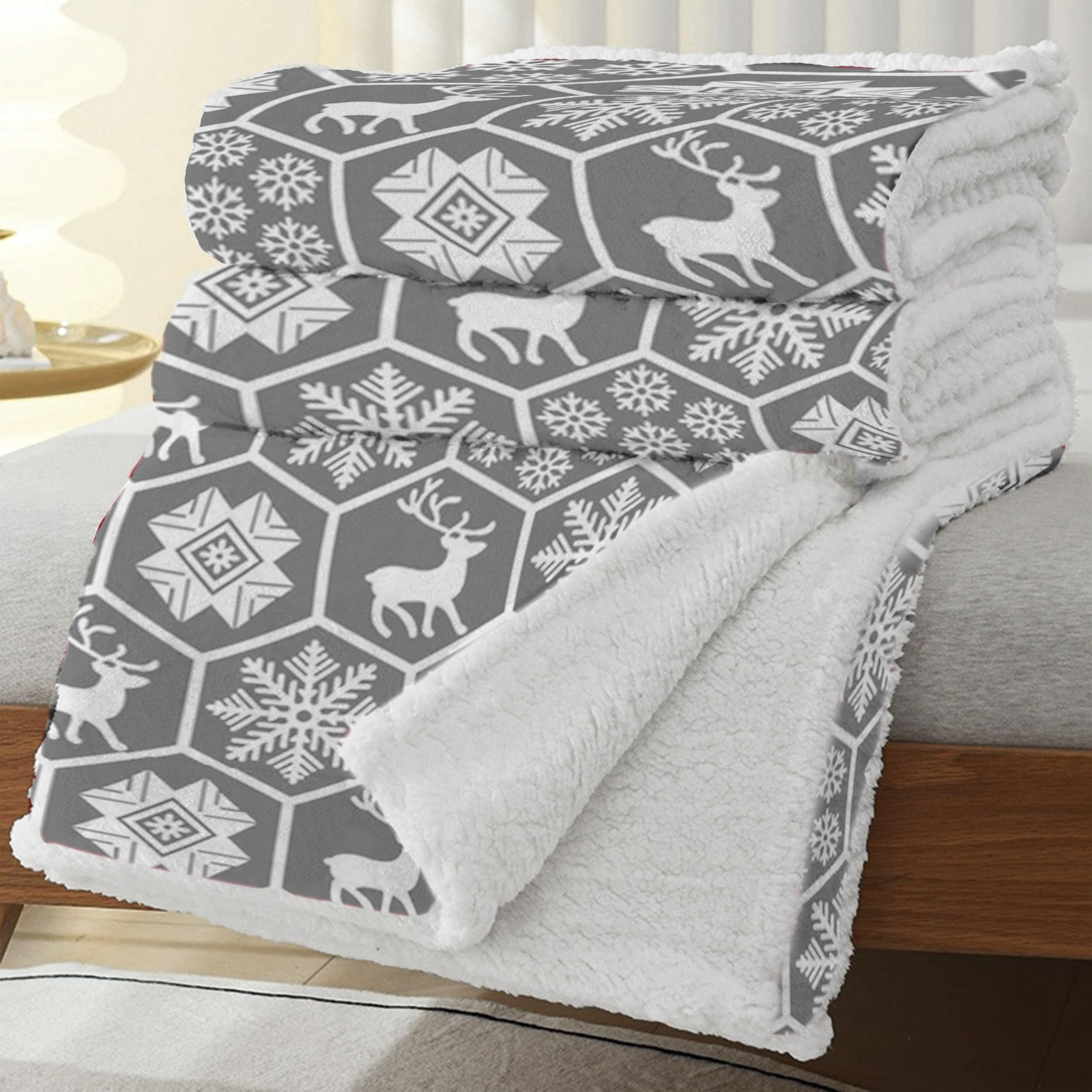 MANEMI Manta Sofa Navidad de Borrego, Doble Cara Franela y Sherpa, 100% Poliester, Suave y Caliente para Invierno, Cama, Sobrecama, Borreguito. Regalo Navidad