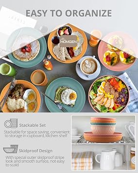HOMGEN 12PC Plastic Camping Plates and Bowls Set Microwave&Dishwasher Safe