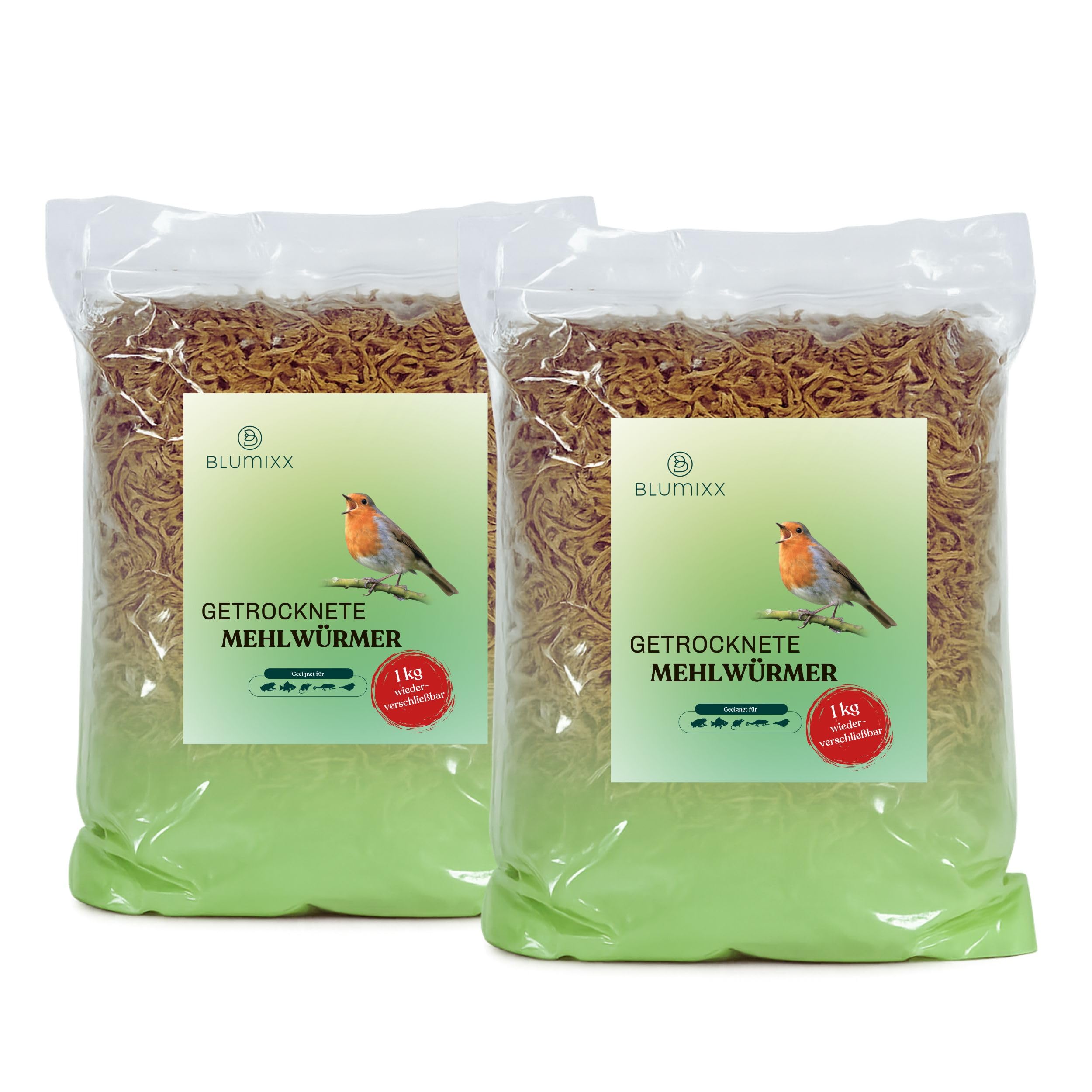 Blumixx Mehlwürmer getrocknet 2kg - Vogelfutter mit hohem Proteingehalt - ideal für Wildvögel, Hühner, Igel, Fische & Reptilien - Ganzjahresfutter für Garten, Terasse, Vogelhaus
