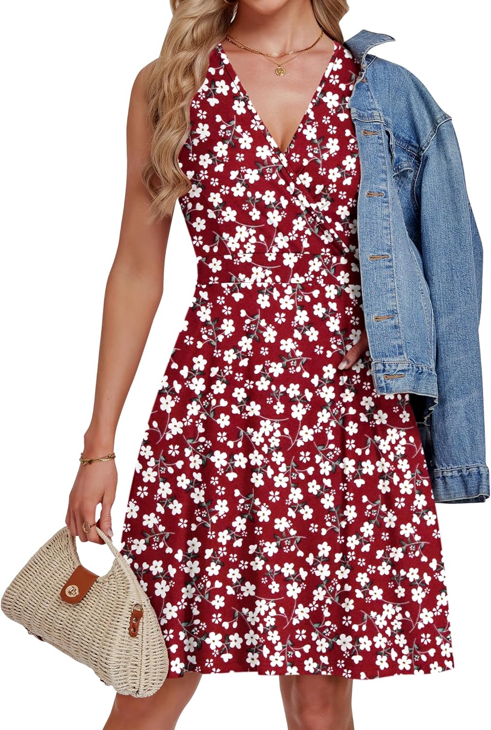 AUSELILY Womens Summer Dresses 2026 Sleeveless V Neck Wrap Floral Sundress with Pockets - Image 5