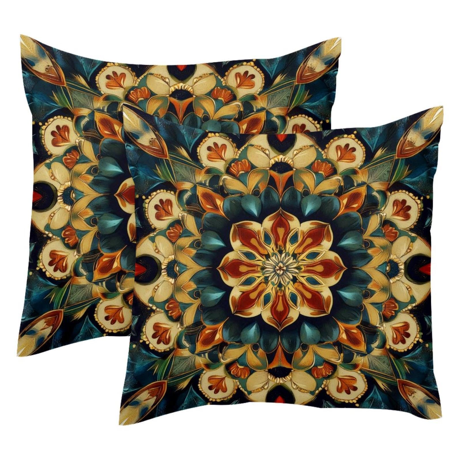 Housse de coussin velours 50x50 cm lot de 2 motif mandala multicolore