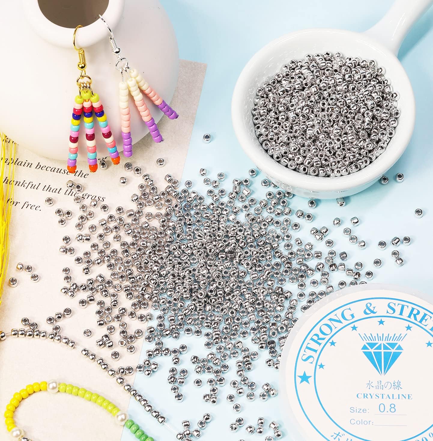 Bala&Fillic Opaque Silver Color 3mm Seed Beads About 3600pcs/100Grams in Bag, 8/0 Glass Craft Beads for Making Bracelet and Necklace (Silver) - Image 3