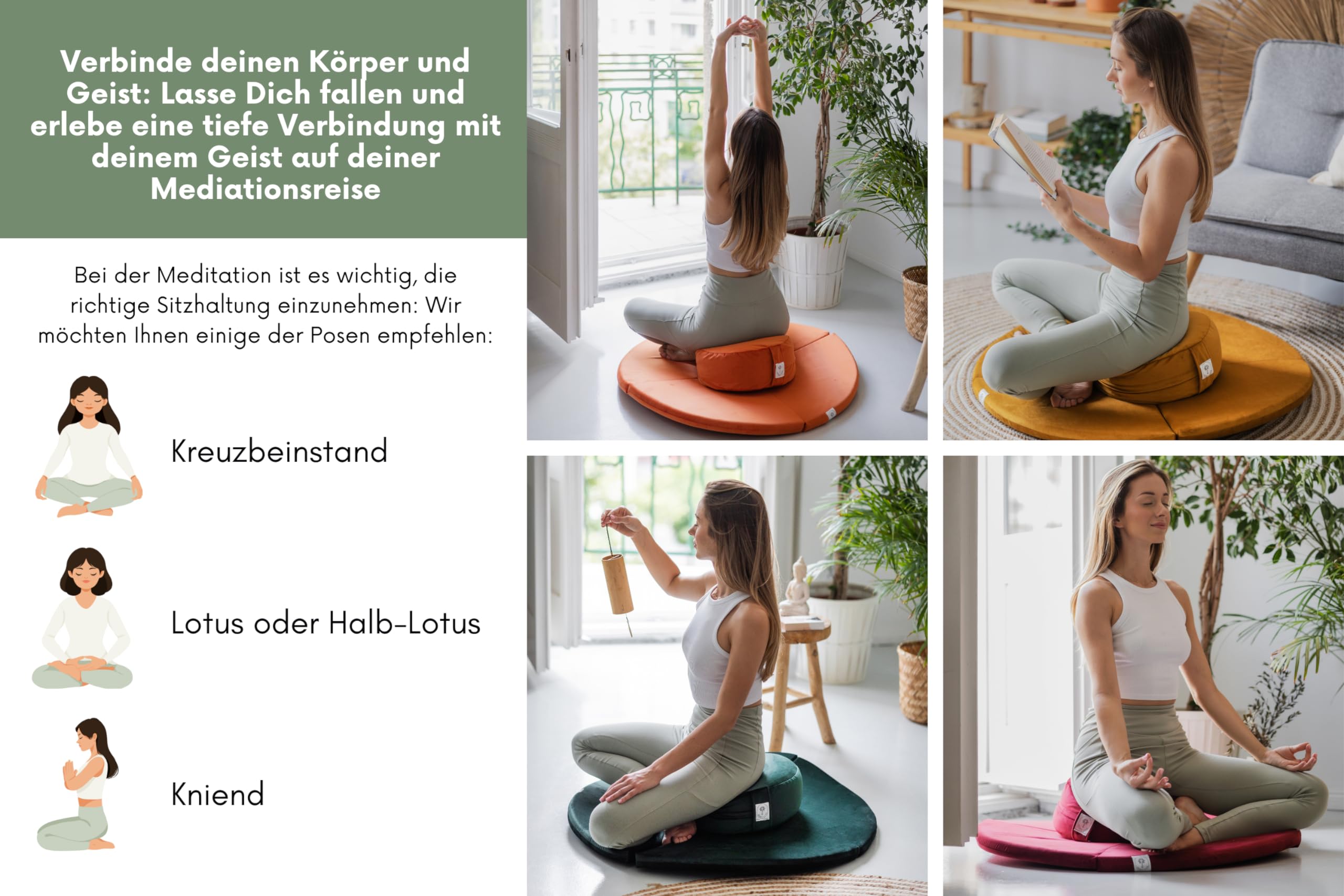 Meditationsset Zafu und Zabuton- faltbar Meditationsmatte Set- Velour Meditatioskissen weicher Stoff- bessere Unterstützung- waschbarer Bezug- langlebige Füllung- Ideal für Yoga- Anfänger und Profis