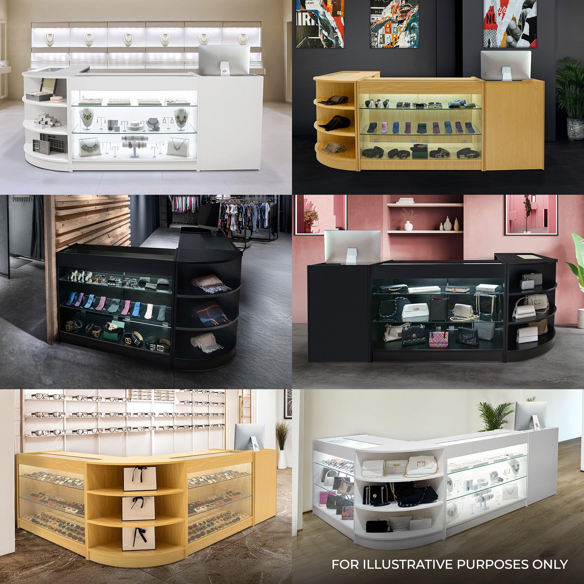 Comptoirs de Vente en MDF Blanc à LED Blancs Ensemble Sagittarius LM60 TB60 B1200 3 Unités de Rangement Étagères Internes Portes Coulissantes Verouillables Réception Bureau Vêtements [Clés INCLUS]