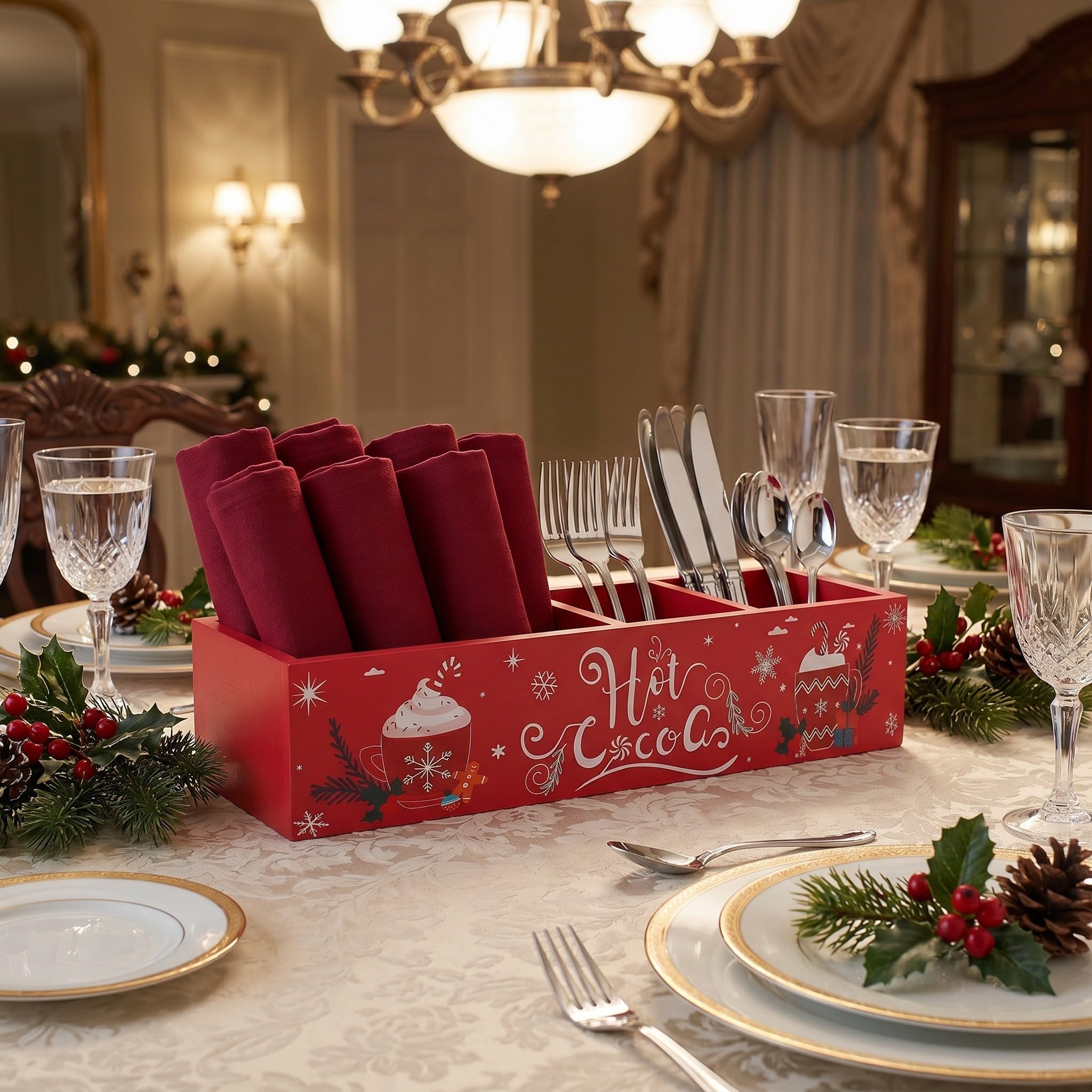 VALICLUD 2 Piezas Caja Diseño Navideña de Madera Asa Almacenamiento de Roja Festivo Portátil de Navidad y Decoración de Centro de Mesa y Fiesta