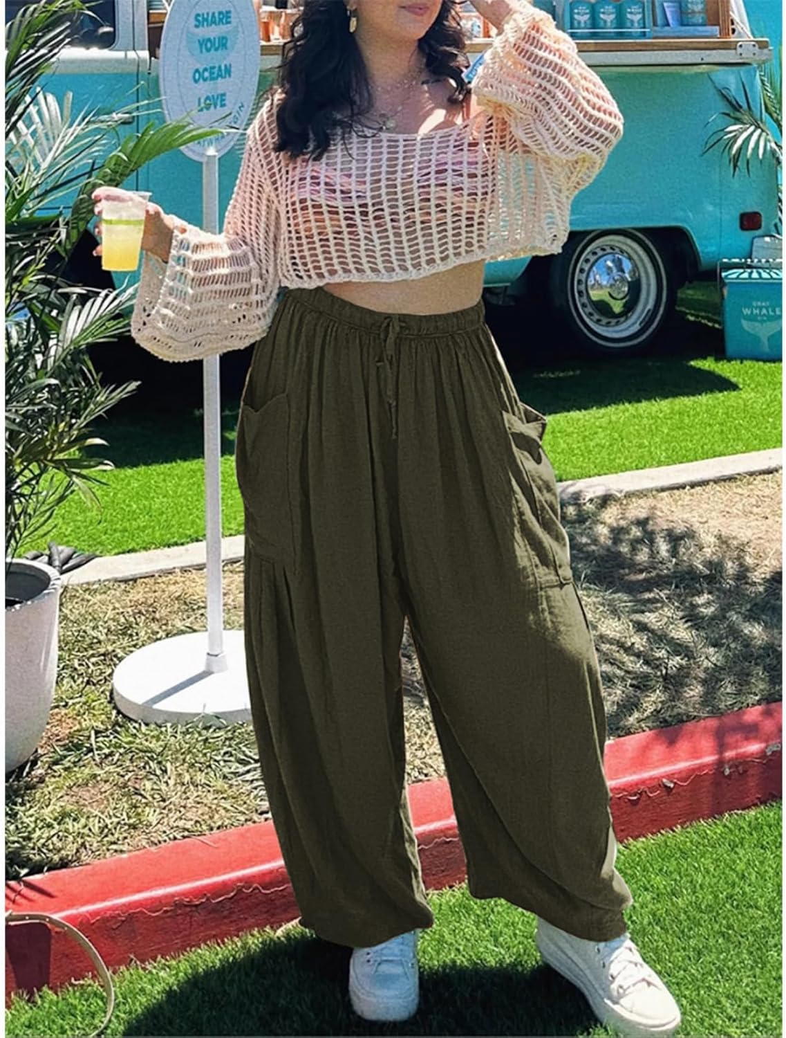 LIZALIG Women's Summer Wide Leg Pants Casual Soft Loose Fit Beach Vacation Pants with Pockets for Daily Wear - Image 2