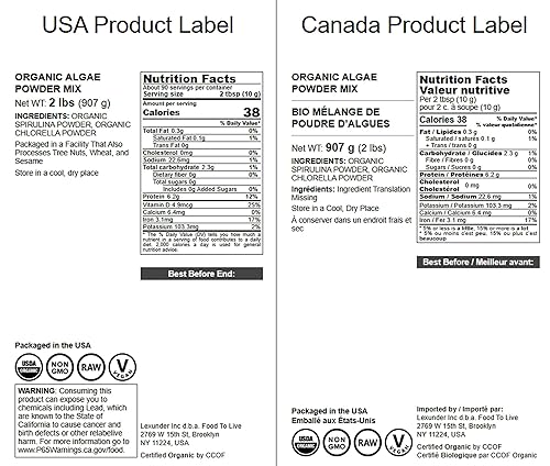 Miniatura 9 de Food to Live Mezcla de polvo de algas orgánicas, 16 libras, mezcla de espirulina y clorella 5050, sin OMG, rica en clorofila, cruda, pura, vegana