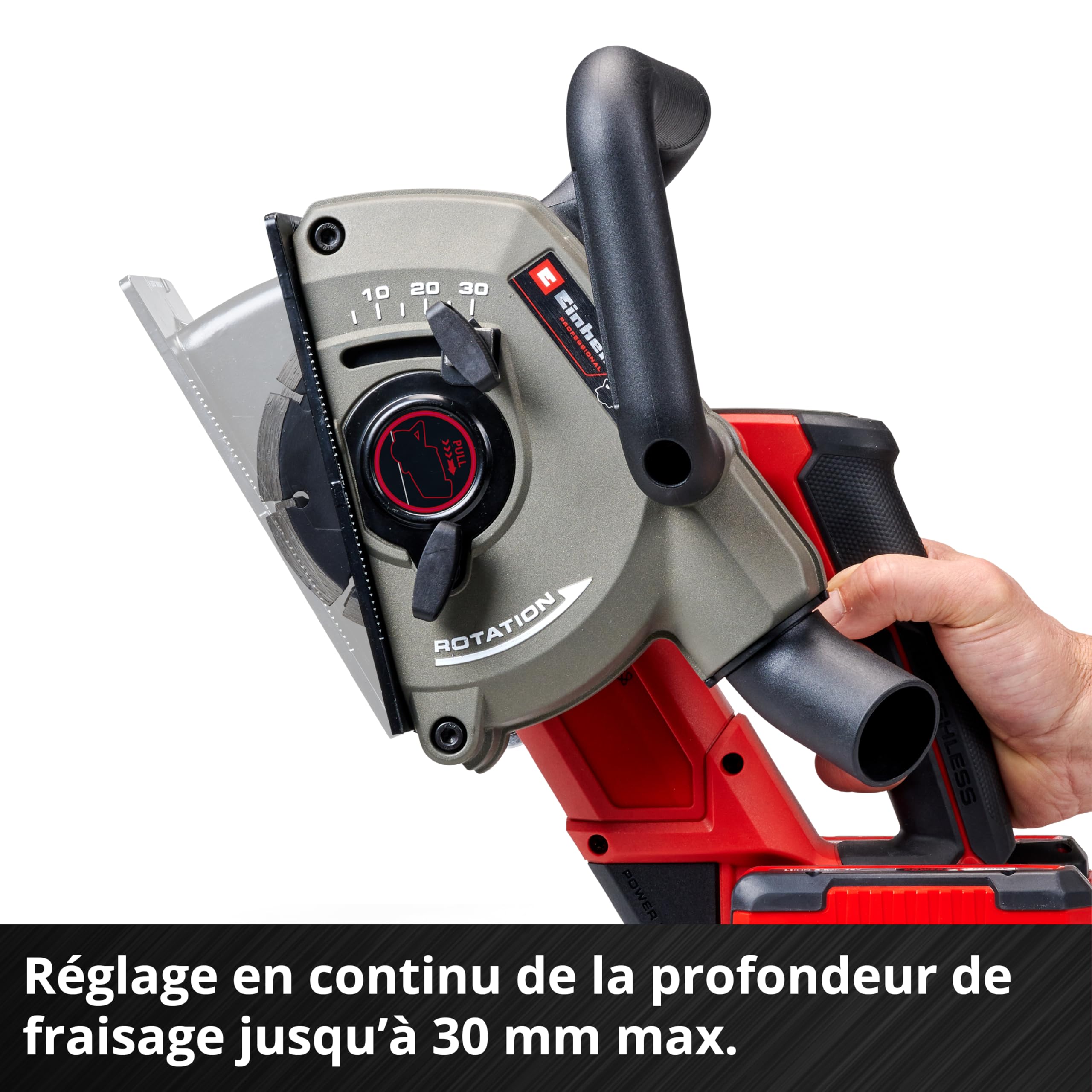 Einhell Professional Rainureuse sans fil TP-MA 36/30 Li BL-Solo Power X-Change (36 V, 1500 W, largeur et profondeur de coupe jusqu’à 30 mm, avec 2 disques de coupe diamant)