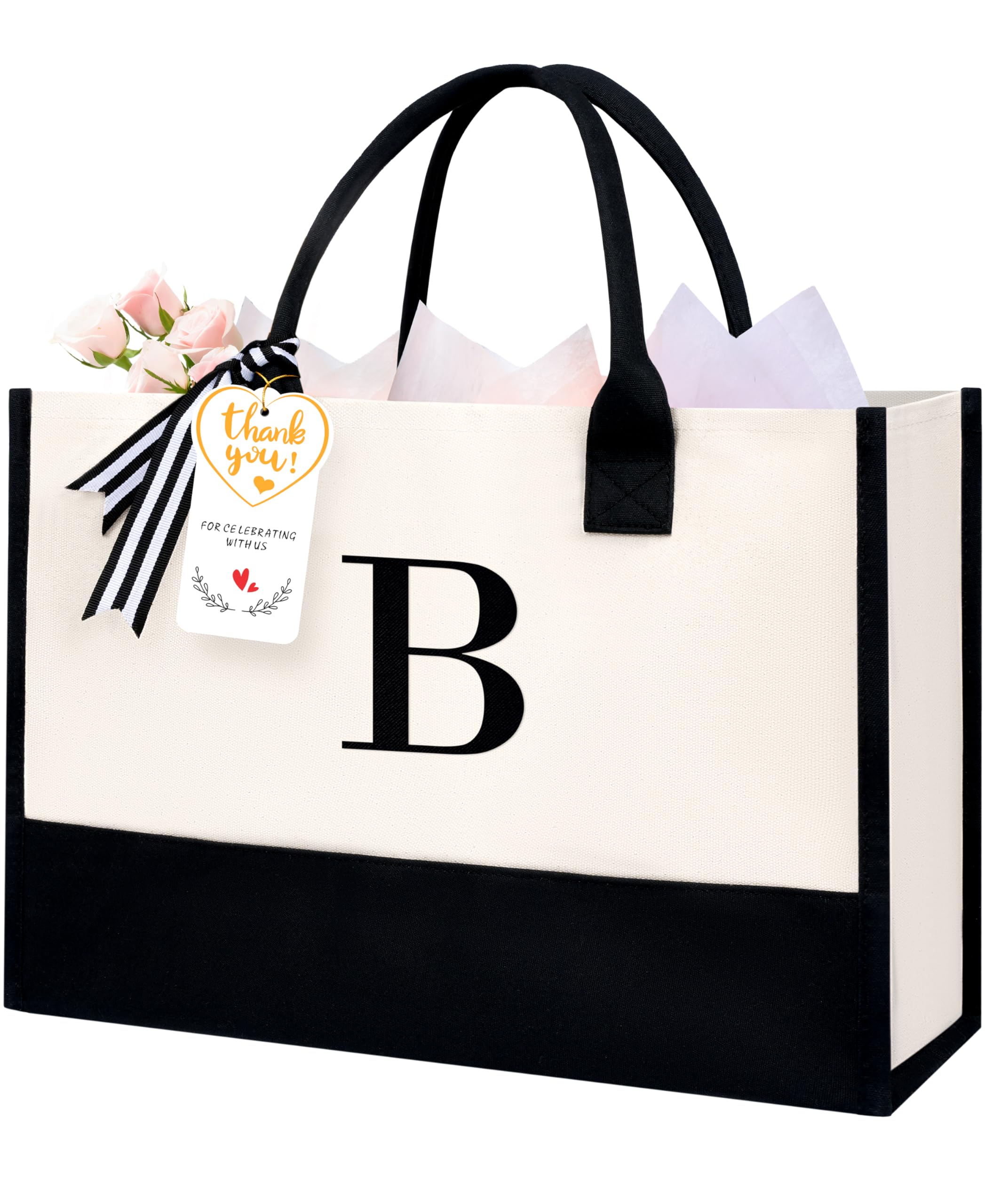 BAGAIL Initial Tote Bag, Personalized Birthday Gifts for Women, Teacher, Friends, Mom, Wedding, Monogrammed Beach Bag